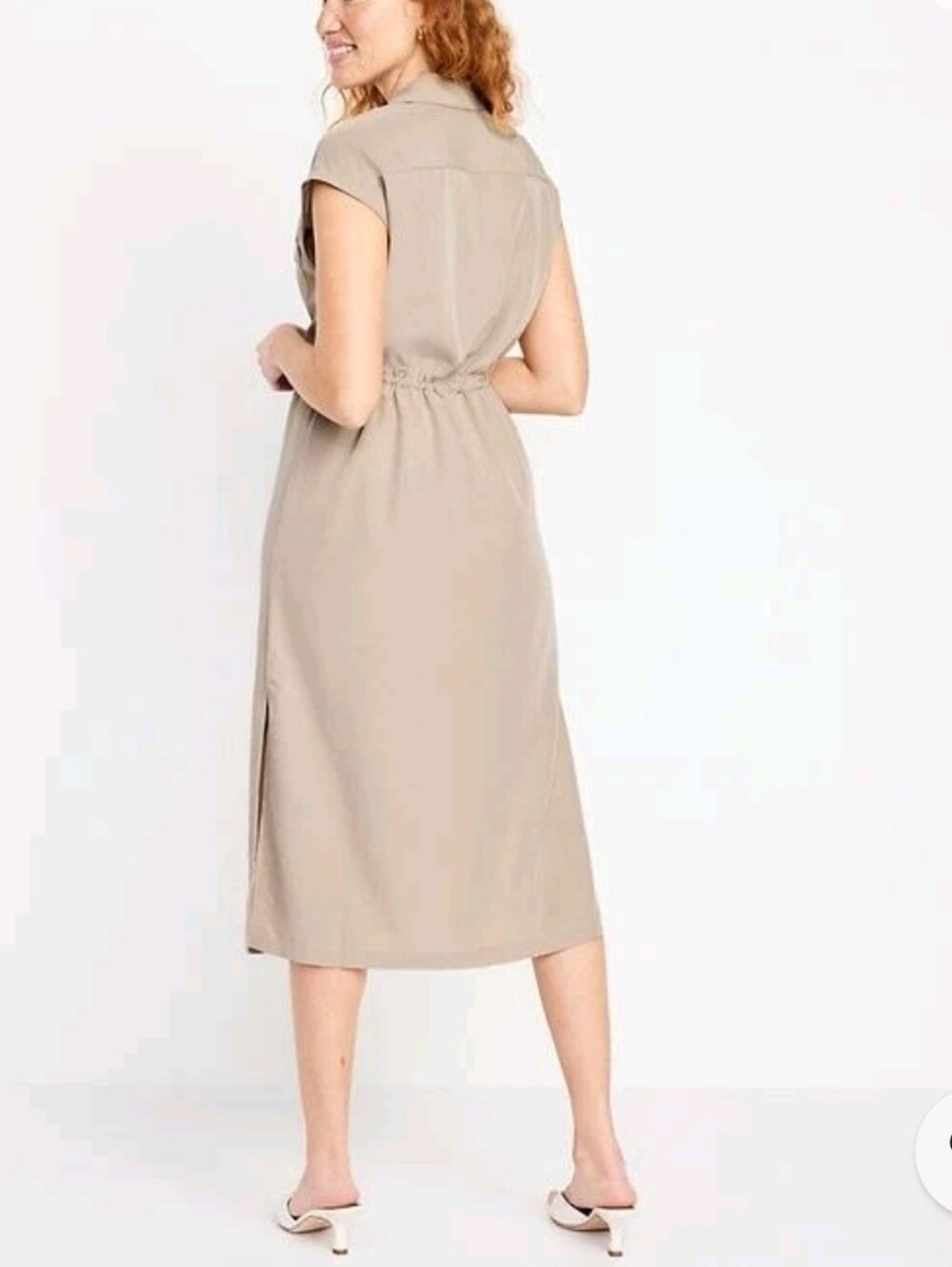 Khaki Old Navy Drawstring Waist Shirtdress 2X Button-Front Safari Preppy Minimal - Picture 14 of 15